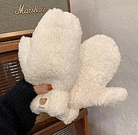 Женские зимние перчатки Варежки Тедди на флисе Молочный
