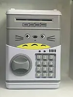 Копилка сейф детская интерактивная игрушка Кот Серый с кодовым замком Cartoon CAT TRE