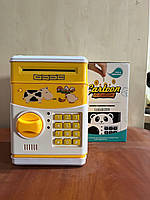Копилка сейф детская интерактивная игрушка Желтая Корова с кодовым замком Cartoon cow TRE