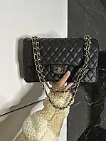 Женская сумочка шанель чёрная Chanel Black вместительная красивая сумка через плечо