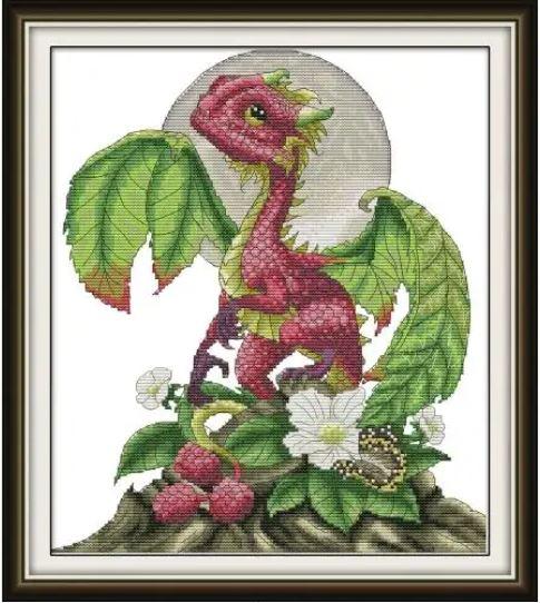 Набір для вишивання за нанесеною на канву схемою "Raspberry Dragon".AIDA 14CT printed, 32*36 см
