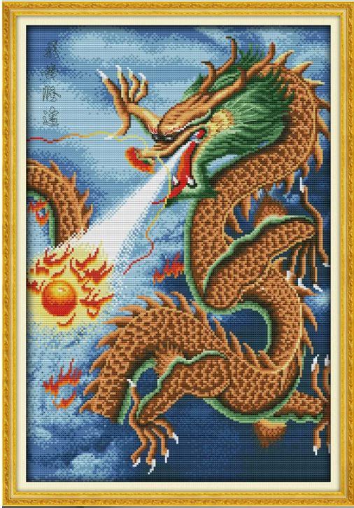 Набір для вишивання за нанесеною на канву схемою "Dragon (2)".AIDA 14CT printed, 36*52 см