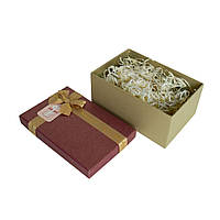 Подарочная коробка с бантом бордово-золотая, L 29,5×22,5×13 см