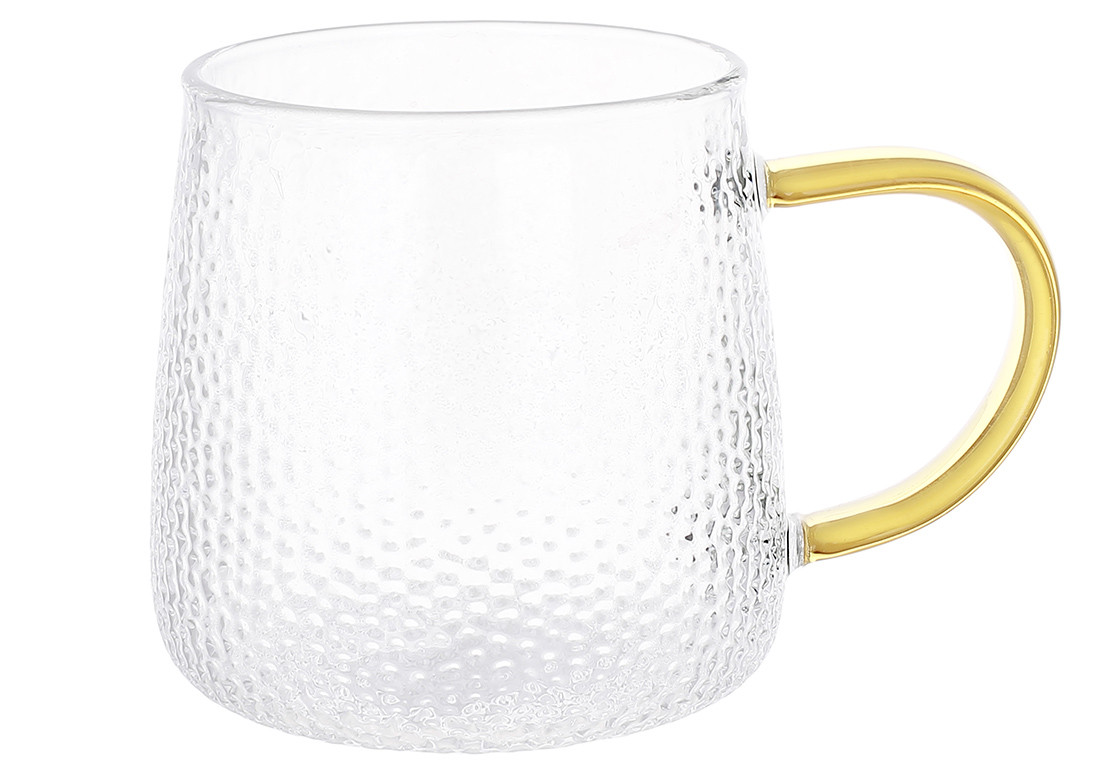 Кружка із прозорого боросилікатного скла Ice із жовтою ручкою,350мл ТОВАР ВІД ВИРОБНИКА