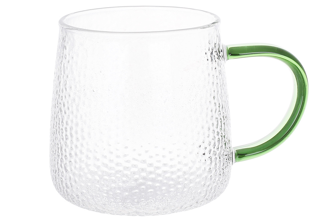 Кружка із прозорого боросилікатного скла Ice із зеленою ручкою, 350мл ТОВАР ВІД ВИРОБНИКА