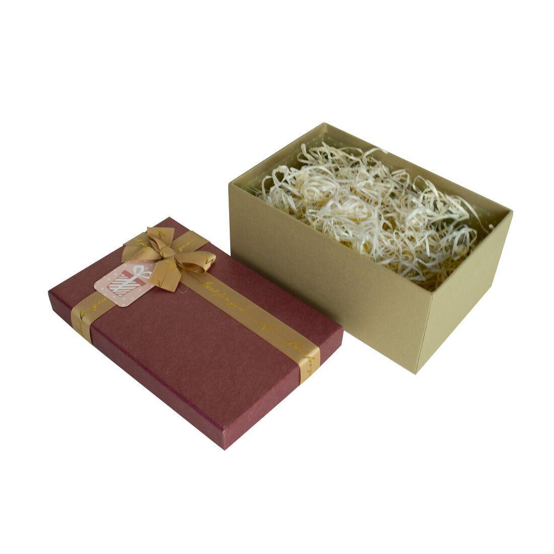 Подарункова коробка з бантом бордово-золота, L — 29,5×22,5×13 см Кітті