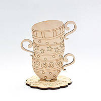 Фігурка з фанери Tea Time "Чашки з зірочками" Ідейка 10,4х8,8х11,8 см (3-076)