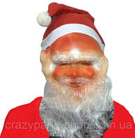 Карнавальна латексна маска з бородою та шапкою Санта Клауса, Діда Мороза
