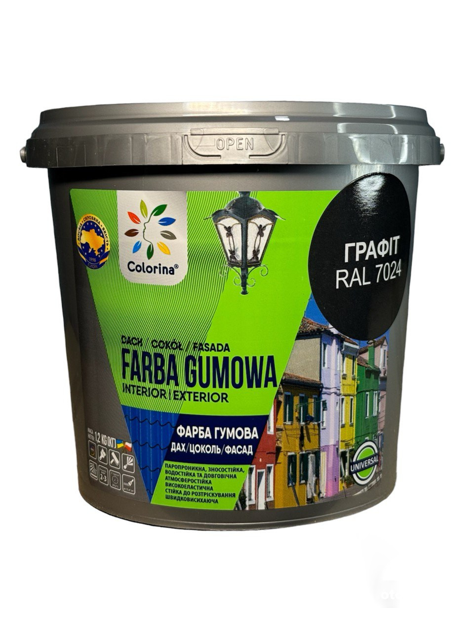 Фарба гумова для дахів Colorina 1,2 кг RAL 7024 графіт