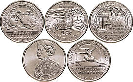 США набір із 5 монет 1/4 долара (25 міліграмів, квотер) 2023 Американські жінки