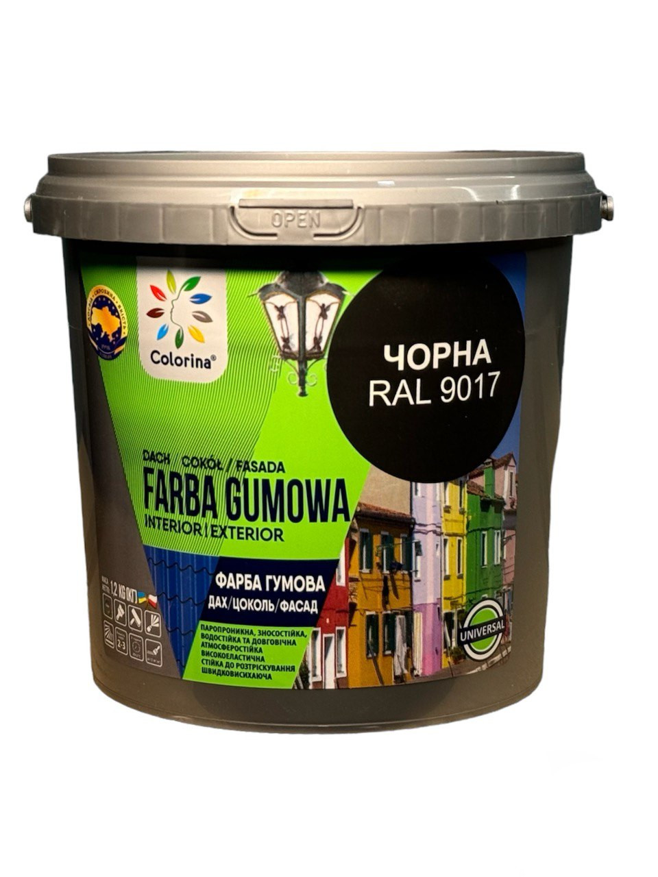 Фарба гумова для дахів Colorina 1,2 кг RAL 9017 чорна