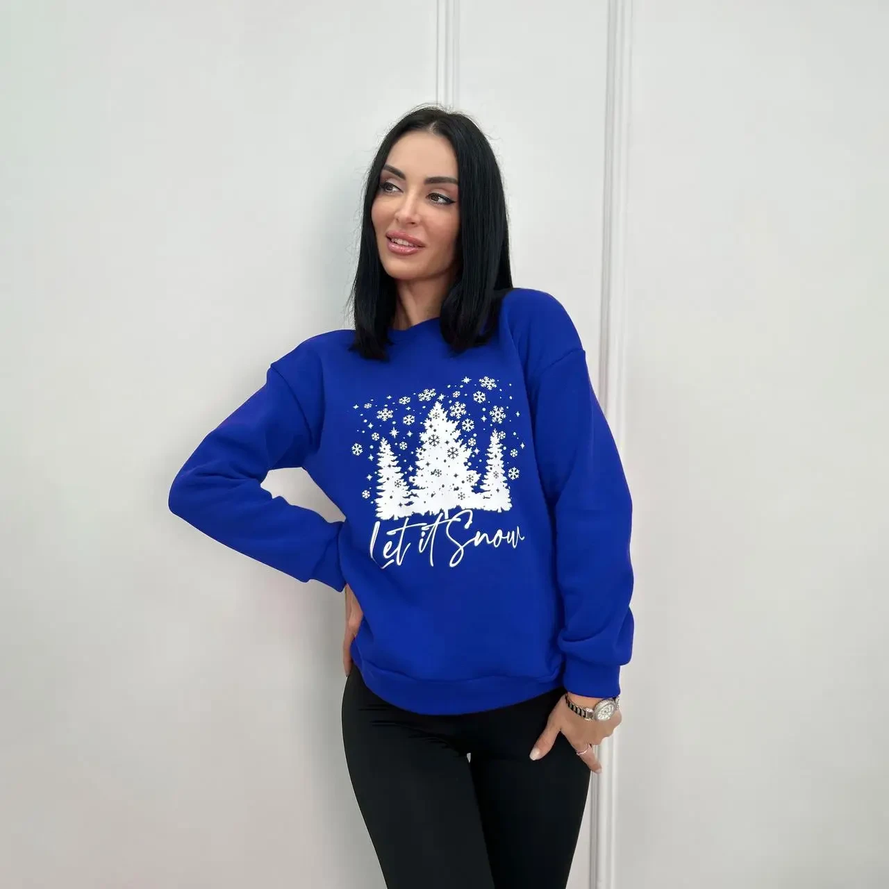 Зимова жіноча толстовка з новорічним принтом, теплий світшот на флісі, фото 1