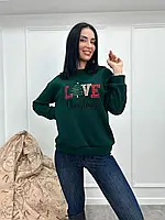 Теплий жіночий батник з новорічним принтом, толстовка з тринитки на флісі в кольорах