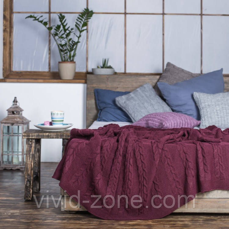 Покривало в язані VividZone КОЛОС 180*210 бордо