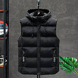 Жилет чоловічий теплий з капюшоном чорний 44-48, фото 2