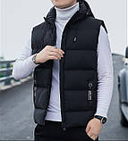 Жилет чоловічий теплий з капюшоном чорний 44-48, фото 4