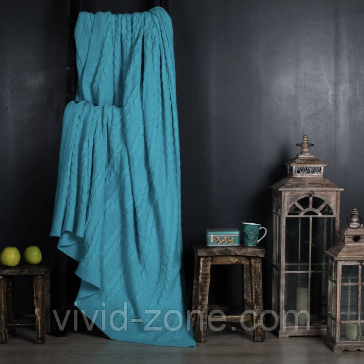 Покривало вʼязане VividZone КОЛОС 180*210 мʼята