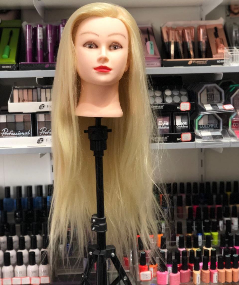 Голова навчальна для зачісок, плетіння, моделювання штучне термо волосся блондинка, манекен перукаря
