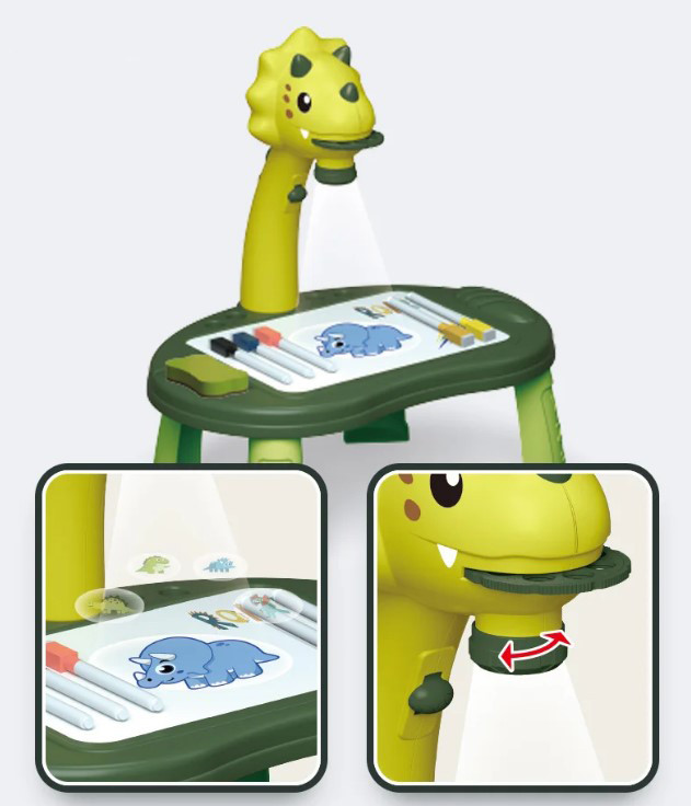 Детский столик для рисования с проектором Динозаврик 34 предмета Зеленый - фото 3 - id-p2041632433