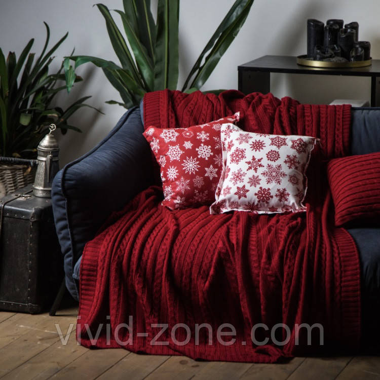 Плед вʼязаний Vividzone КЛАСИК 150*210 червоний