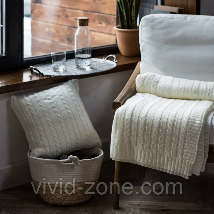 Плед вʼязаний Vividzone КЛАСИК 150*220 молочний