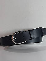 Ремень 02.071.046-02 (3,5 х 109 см) брючный кожаный чёрный с белой никелированной пряжкой
