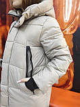 Куртка жіноча зима подовжена блискавка капюшон кнопки манжет 42 беж, фото 10