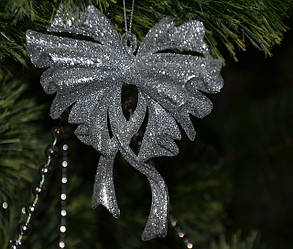 Новорічна прикраса Бант великий срібло 0129, фото 2