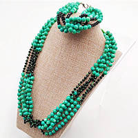 Комплект Буси та Браслет Зелений Перламутр 6 мм 52 см