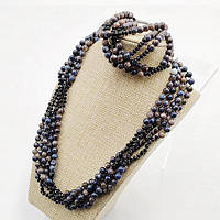 Комплект Буси та Браслет Сірий Перламутр 6 мм 52 см