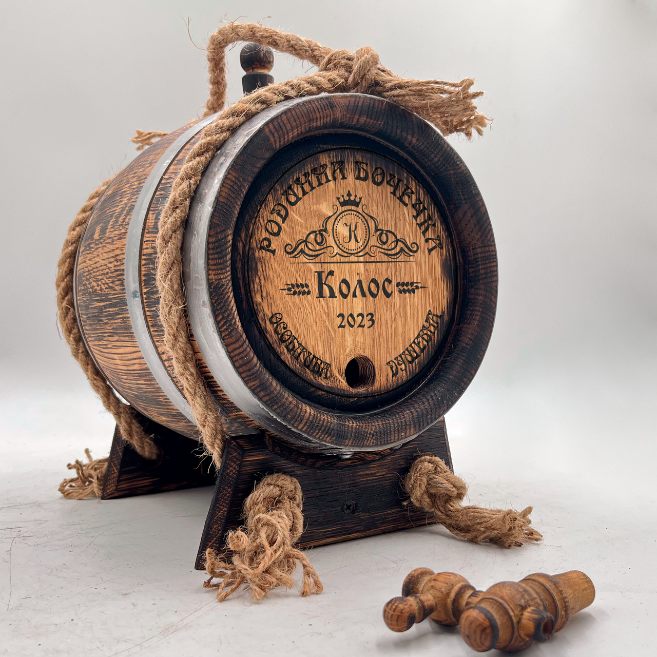 Дубова Бочка 5 л. для Віскі, Вина, Бочка для Алкоголю, Подарунок Батьку, Персональне Гравіювання, фото 1