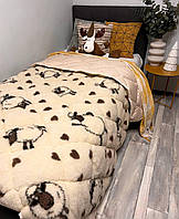 Одеяло на овчине меховое овечья шерсть открытое с барашком Шон Полуторное
