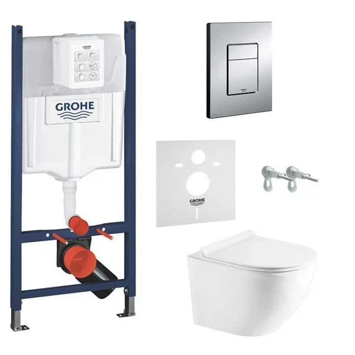 Комплект 3в1: Інсталяція Grohe з безободковим унітазом Round Slim та сидінням Slim Duroplast/Soft-close (GKRS)