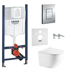 Комплект 3в1: Інсталяція Grohe з безободковим унітазом Round Slim та сидінням Slim Duroplast/Soft-close (GKRS)