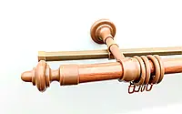 Карниз трубчатый 1.2м двойной Дуб золотой,толщина 28мм,кронштейны,кольца и крючки