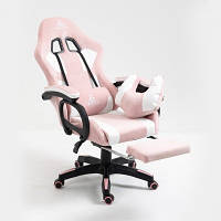 Комп'ютерне крісло із тканини STUDENT KO23R РОЖЕВЕ Геймерське крісло з підніжкою і подушками до 150кг