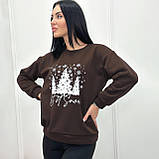 Жіночий новорічний світшот з принтом Let it Snow | Святковий теплий батник на флісі | Худі | Норма та Батал, фото 8