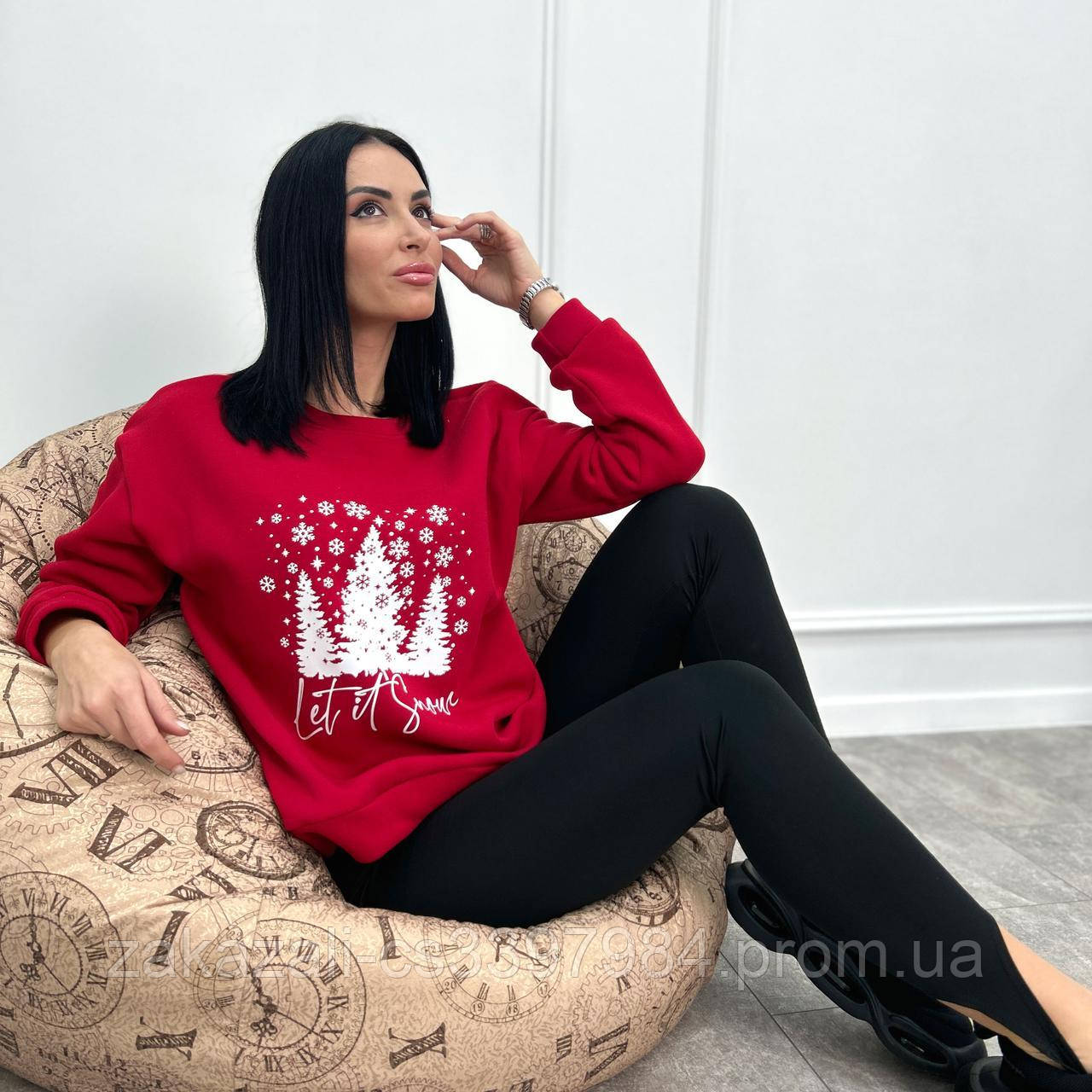 Жіночий новорічний світшот з принтом Let it Snow | Святковий теплий батник на флісі | Худі | Норма та Батал, фото 1