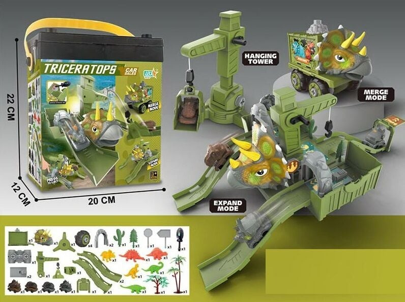 Трек 269-86 4 машинки, три спуски, кран, голова динозавра, викрутка