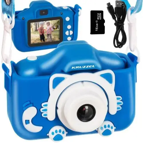 Дитячий цифровий фотоапарат для дітей Kruzzel із записуванням відео гри карта пам'яті miniSD 16 ГБ Синій