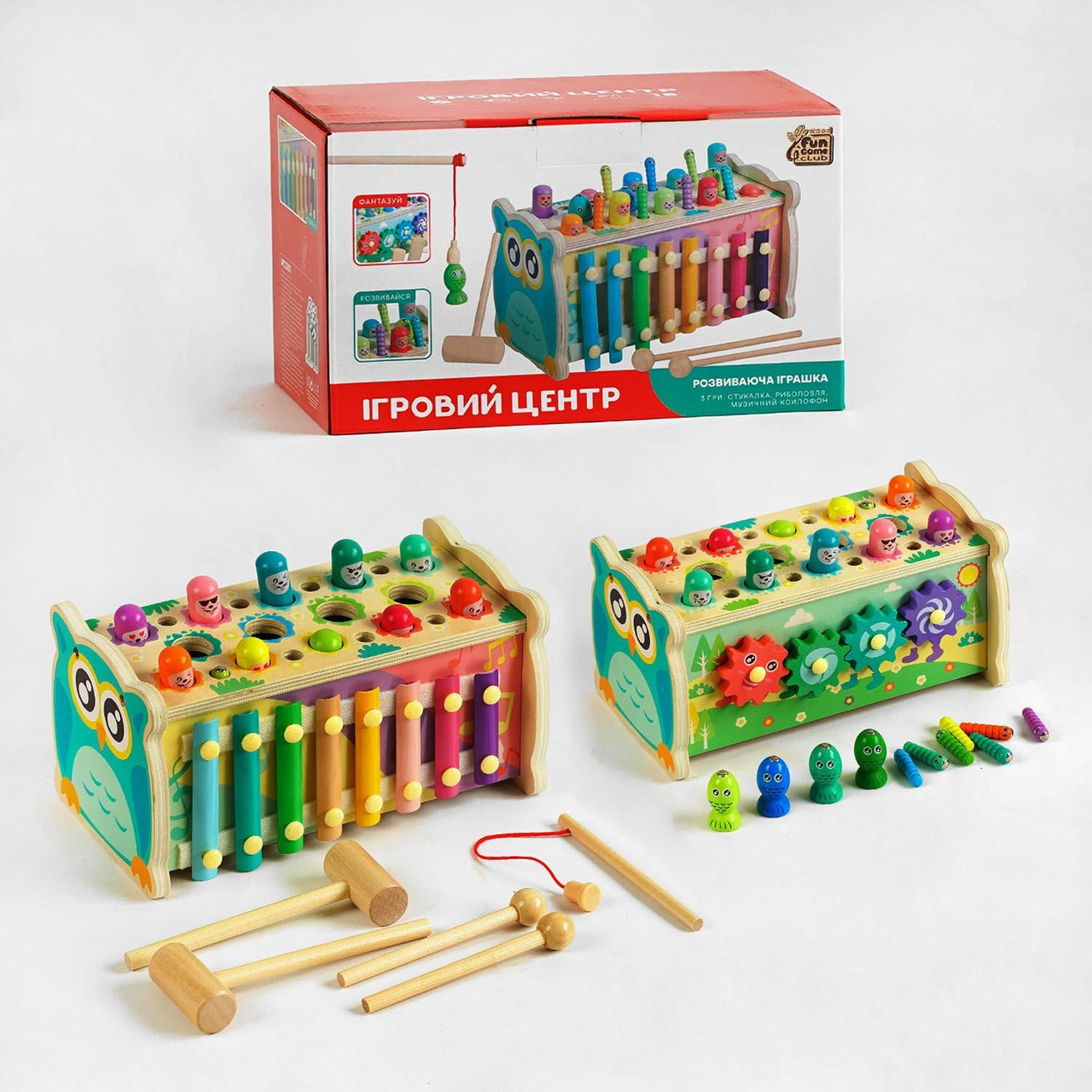 Ігровий центр 22657 "4FUN Game Club Wood", ксилофон, магнітна гра, стукалка, шестерні