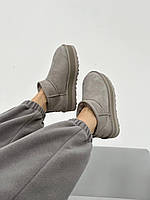 Жіночі Ugg Classic Ultra Mini Platform Light Grey premium натуральна замша та овчина Стильні короткі уггі