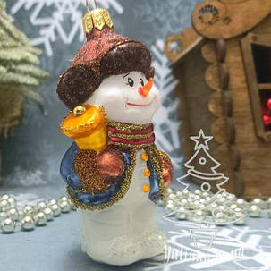 Ялинкова прикраса  іграшок сніговик з дзвоником, фото 1