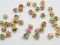 Бубонці для декорування сувенірів та одягу мікс різнокольорових дзвіночків у золотому металі розміром 12 мм