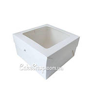 Коробка для подарунків, бенто-торта біла з вікном, 16х16х9см
