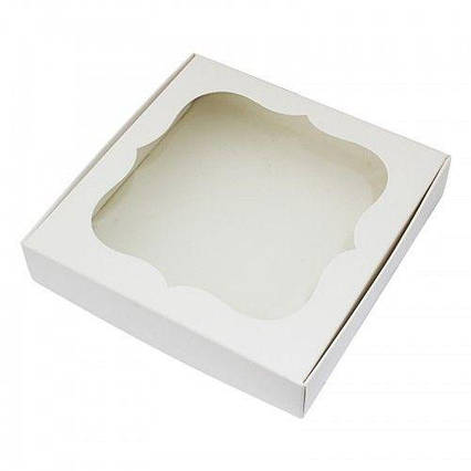 Коробка для пряників з фігурним вікном Біла, 15х15х3 см