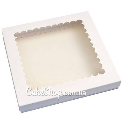 Коробка для пряників з ажурним вікном Біла, 21х21х3 см