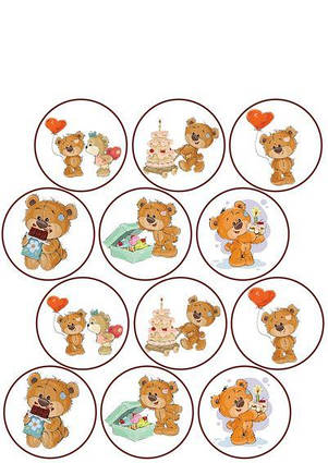 Вафельна картинка для капкейків Медвежата
