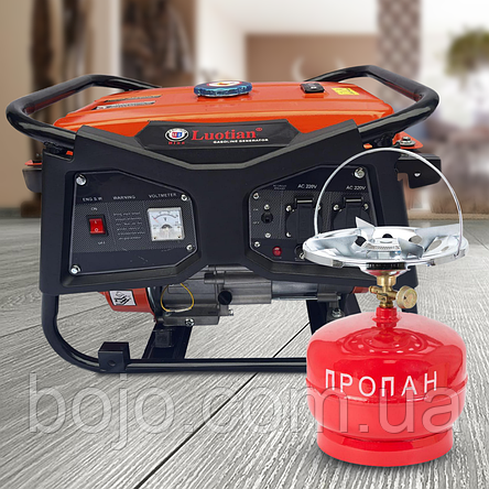 Бензиновий генератор Luotian R4500, однофазний 220 V, 50 Hz, 4000 W + баллон 5л червоний в подарунок, фото 1