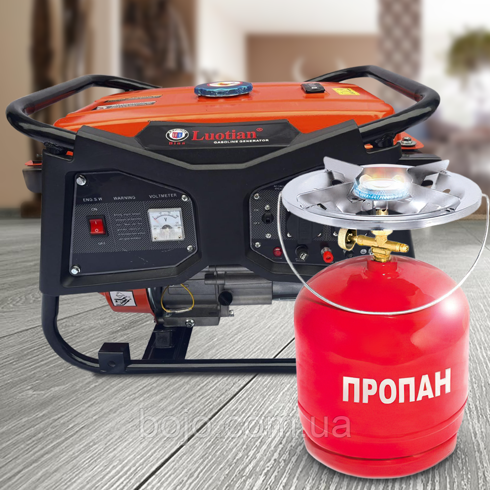 Бензиновий генератор Luotian R4500, однофазний 220 V, 50 Hz, 4000 W + баллон 8л червоний в подарунок